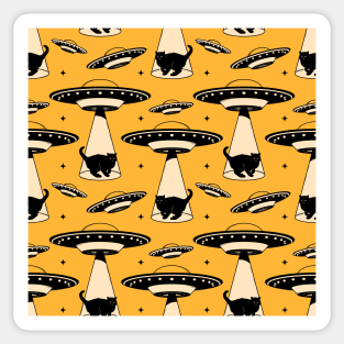 Aliens and Black Cat Pattern in yellow Sticker